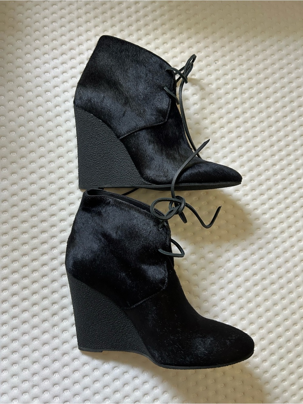 Burberry Prorsum Benton Pony Hair Wedge Ankle Boots Black EU 38